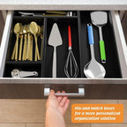 Black Bamboo Drawer Organizer - Silverware&Utensil Holder Organizer for Kitchen Drawers, Multi-Use Drawer Dividers Boxes for Bathroom Counter，Cabinet, Garage, Office Desk, Makeup, Jewelry (15"6"2.5")