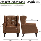 Accent Chair, Upholstered Armchair with Button Tufted High Back & Solid Wood Legs, Comfy Wingback Reading Single Sofa Chair for Small Spaces, Living Room, Bedroom (Leather Brown, Set of 2)