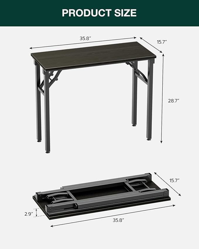 Frylr Small Folding Computer Desk – Portable 35.8 Inch Foldable Laptop Table, Collapsible and Compact for Easy Storage and Fast Setup, Lightweight for Small Spaces, Craft and Study Use, Dark Oak