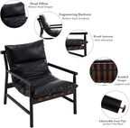 Modern Sling Accent Chairs Set of 2 - Black PU Leather Upholstered
