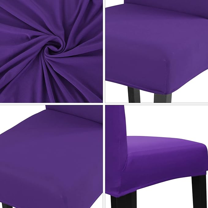 JQinHome Dining Chair Slipcover, High Stretch Removable Washable Chair Seat Protector Cover Set of 2,Chair Covers for Dining Room, Kitchen,Home Party,Wedding Ceremony(Purple, 2PC)