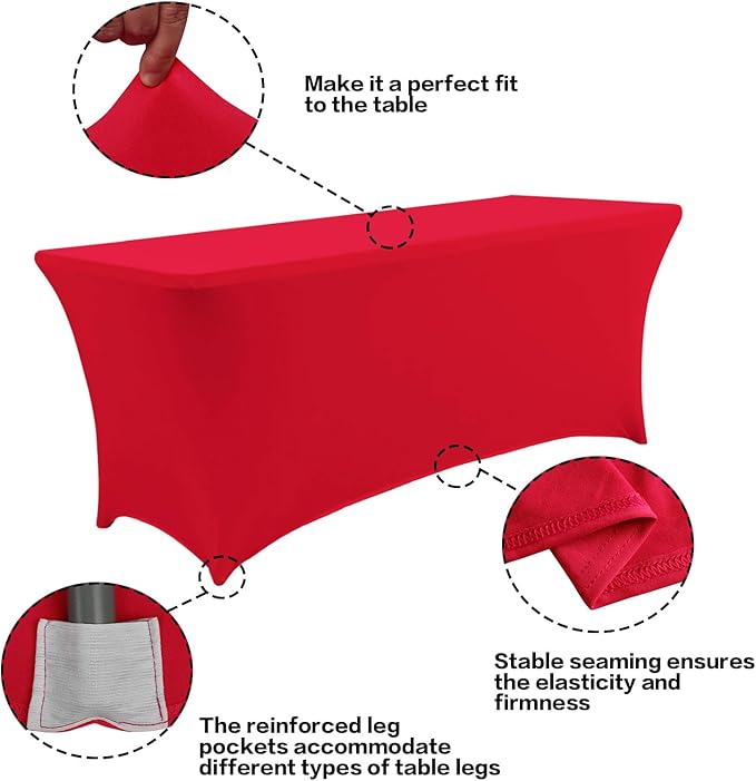 IVAPUPU 6FT Table Cloth for Rectangular Fitted Events Stretch Red Table Covers Washable Cover Spandex Tablecloth Protector for Party, Wedding, Cocktail, Banquet, Festival