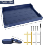 Coffee Table Tray - Large Ottoman Tray for Living Room - Wood Serving Tray with Handles(2 Sets) - Wooden Trays for Coffee Tables, 4 Round Coasters Included, Deep Blue
