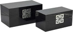Galt International Storage Box Set Decorative Storage Box w/Hinged Lid Classic Design Wood Decor Boxes with Geometric Clasp Storage for Bedroom & Home - Set of 2 (Black & Silver)