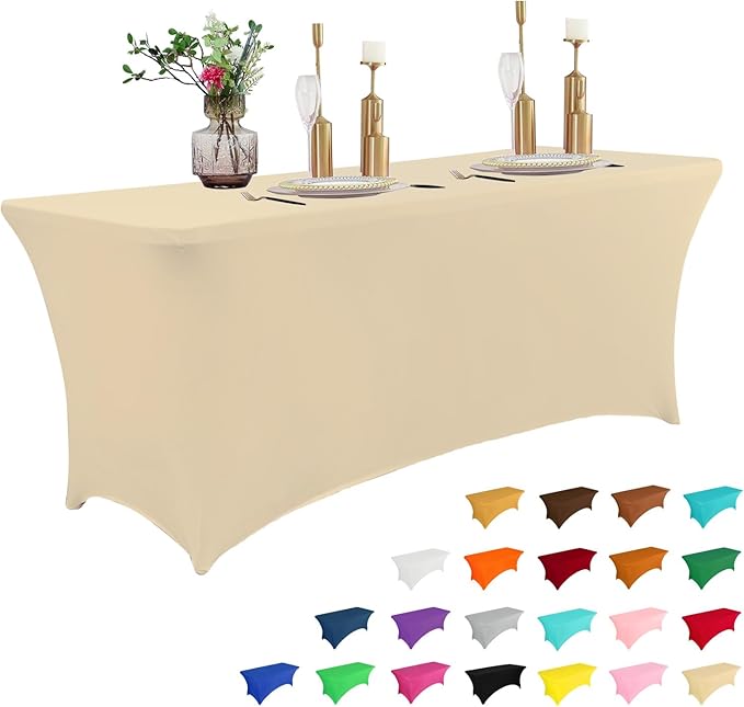 IVAPUPU 4FT Table Cloth for Rectangular Fitted Events Stretch Champagne Table Covers Washable Cover Spandex Tablecloth Protector for Party, Wedding, Cocktail, Banquet, Festival