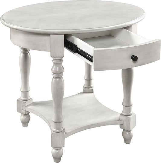 MODERION Oval End Table with Drawer, Solid Wood Sofa Side Storage Shelf, Traditional Living Room Corner Table, Nightstand, Easy Assembly 28INCH x 22INCH 24INCH Antique Walnut CJZ2233RW White