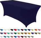 ABCCANOPY 6 FT Navy Blue Spandex Table Cover Stretch Fitted Wrinkle Resistant Tablecloth Reuse for Rectangular Folding Table Patry Event Wedding Banquet Protector