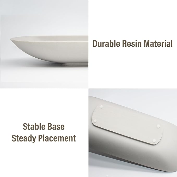 Large Decorative Bowl for Home Decor - Long Dough Bowls with Anti Slip Base for Table Centerpieces - Grey Minimalist Design Dough Decor Bowl for Coffee Table, Dining Table Centerpiece