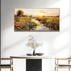 PHAOHUAXM Large Wall Art For Living Room Canvas Wall Decor For Bedroom Watercolour Painting Office Decoration Countryside Sunrise Scenery Wall Picture Ready To Hang Home Decor Wood Framed 20x40 In