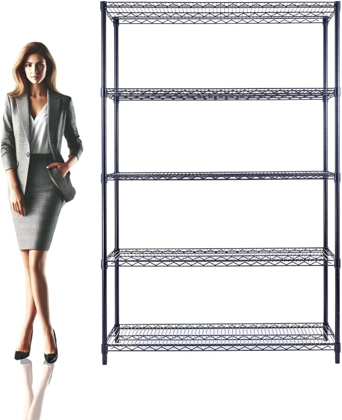 48"x24"x72" Black 5-Tier Premium Wire Shelving NSF 4000 LBS MAX Capacity Heavy Duty Steel Storage Rack for Warehouses, Garages, Hospitals, Commercial Spaces, & Schools w/Premium Wheels