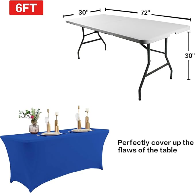 IVAPUPU 2 Pack 8FT Table Cloth for Rectangular Fitted Events Stretch Royal Blue Table Covers Washable Cover Spandex Tablecloth Protector for Party, Wedding, Cocktail, Banquet, Festival