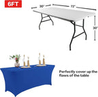 IVAPUPU 2 Pack 6FT Table Cloth for Rectangular Fitted Events Stretch Royal Blue Table Covers Washable Spandex Tablecloth Protector for Party, Wedding, Cocktail, Banquet, Festival