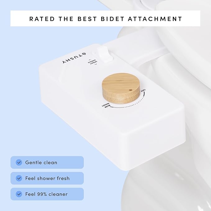 TUSHY Classic 3.0 Non-Electric Bidet Attachment | Self Cleaning Sprayer, Adjustable Water Pressure Nozzle, Angle Control. Fast & Easy DIY Installation. Universal Slim Fit. (Blue/Bamboo)
