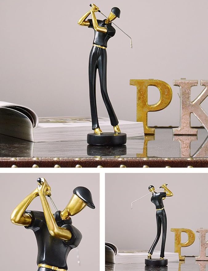 HAUCOZE Golf Figurine Statue Golfer Decoration Arts Home Decor Sculpture Polyresin Black 9.6 inch