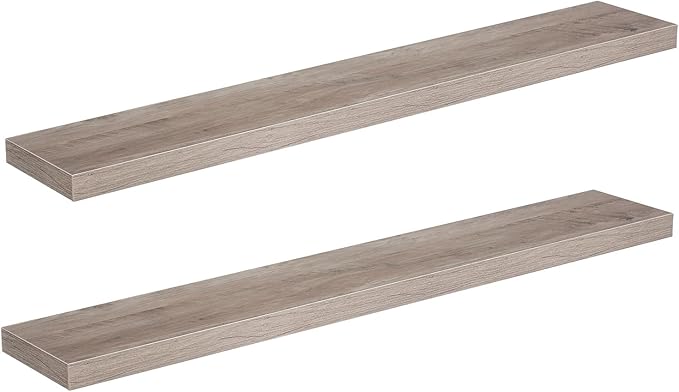 HOOBRO Floating Shelves for Wall, Wall Mounted Shelf Set of 2, 47.2" Hanging Shelf with Invisible Brackets, for Wall in Bathroom, Bedroom, Toilet, Kitchen, Living Room, Office, Greige BG120BJP201