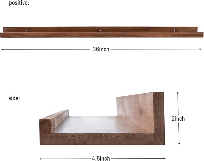 AZSKY 36 Inch Floating Book Shelves Rustic Wood Wall Picture Ledge Shelf for Storage Light Walnut Wall Mounted Picture Photo Display Shelf a Set of 3 Hanging Book Shelf