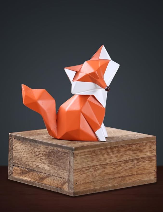HAUCOZE Fox Figurine Gifts Geometric Sculpture Decor Animal Gifts Statue Polyresin Arts 4.0 inch
