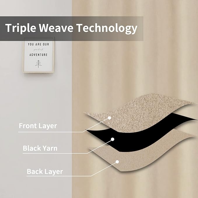 Easy-Going Blackout Curtains for Bedroom, Solid Thermal Insulated Grommet and Noise Reduction Window Drapes, Room Darkening Curtains for Living Room, 2 Panels (34x45 in, Beige)