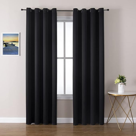 ChrisDowa Grommet Blackout Curtains for Bedroom and Living Room - 2 Panels Set Thermal Insulated Room Darkening Curtains (Black, 52W x 95L)