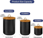 Ceramic Storage Jars, Modern Elegant Highly Polished Airtight Gorgeous Storage Canisters with Wooden Lid Small Food Stroage Jar for Kitchen Spice Tea Vanilla Sugar Coffee Beans (Black-3Pcs)