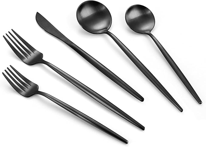 Matte Black Silverware Set, 40-Piece Stainless Steel Flatware Set, Tableware Cutlery Set Service for 8, Satin Finish Utensils Set, Knife Fork Spoon Set for Home and Restaurant, Dishwasher Safe