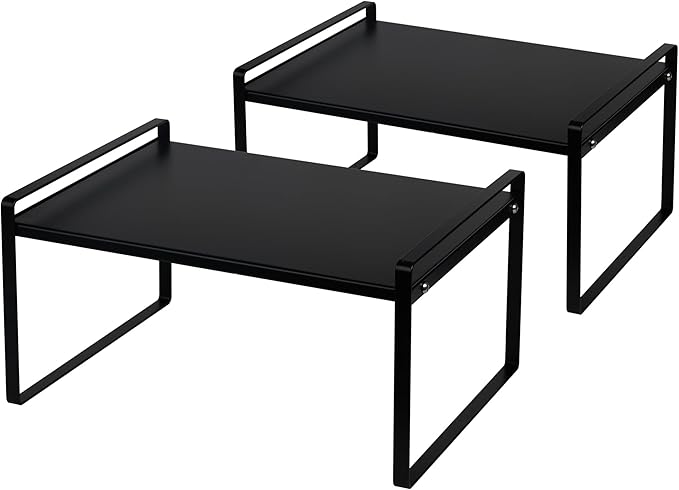 Nxconsu 2Pack Cabinet Shelves Stackable Shelf Organizer Rack Riser for Kitchen Cabinet Pantry Cupboard Counter Countertop Home Organization Storage Space Saver Heavy Duty Metal Nonslip Black Wide Tall