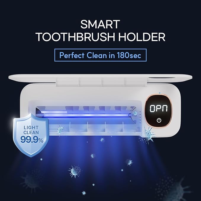 HubiCare Toothbrush Cleaner Fan Drying Function Toothbrush Holder Easy to Clean 5 Slots, Wall Mounted 4,000mAh Large Capacity Rechargeable Cordless Home Toothbrush Holder, Ideas