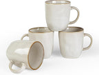 famiware Coffee Mugs Set of 4, Ocean Square 13oz Coffee Cup Set with Handle for Cocoa, Milk, Hot Chocolate, Stoneware Cups for Kitchen, Reactive Glaze, Microwave and Dishwasher Safe, Cappuccino White