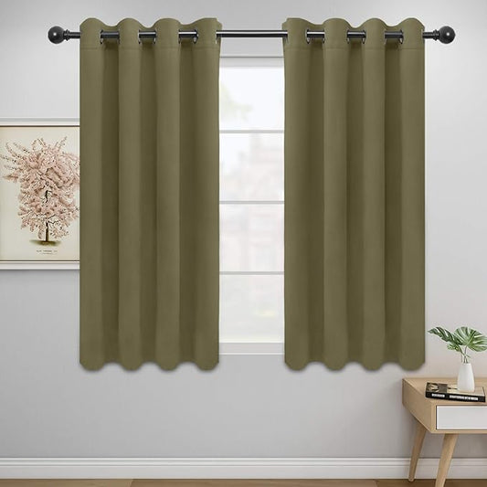 Easy-Going Blackout Curtains for Bedroom, Solid Thermal Insulated Grommet and Noise Reduction Window Drapes, Room Darkening Curtains for Living Room, 2 Panels (52x46 in,Khaki)
