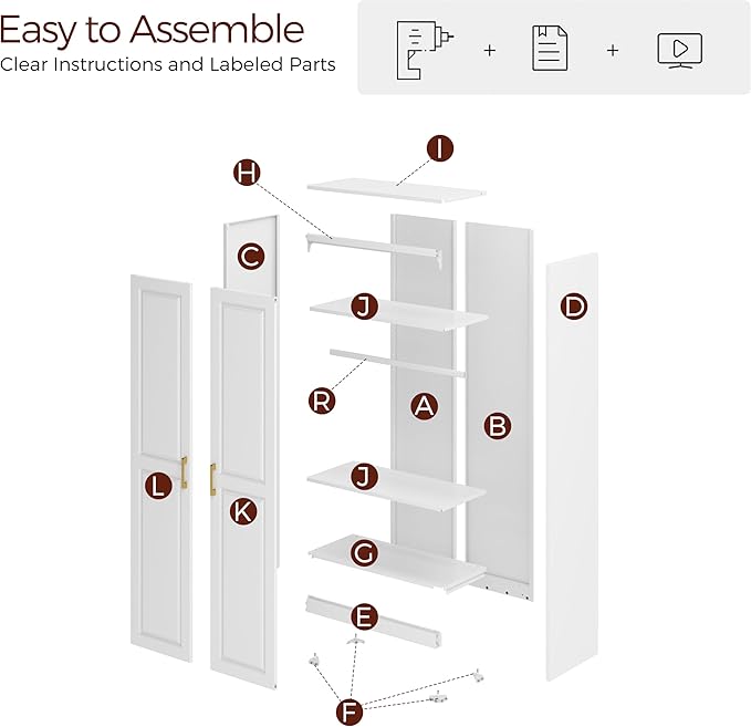 71" Metal Armoire Wardrobe Closet with 2 Doors, Tall Wardrobe Cabinet with Hanging Rod and Adjustable Shelves, White Clothing Storage Cabinets for Bedroom, Laundry Room, Home Office