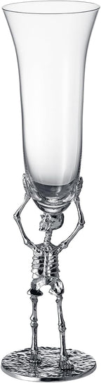 Skeleton Champagne Flute Glass 7.5oz | Gothic Halloween Drinkware | 10" Tall Skeleton Goblet for Haunted House Decor, Spooky Wine Glass, Gothic Party Supplies, Skeleton Gifts & Themed Celebrations