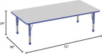 FDP Rectangle Activity School and Classroom Kids Table (36 x 72 inch), Toddler Legs, Adjustable Height 15-24 inches - Gray Top and Blue Edge