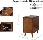 HULALA HOME End Table with Drawer and Charging Station, Modern End Table with USB Ports and Outlets, Wooden Side Table with Storage-Acorn