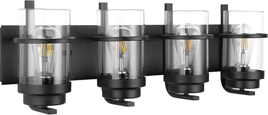 Bathroom Vanity Light Fixtures,4 Lights Matte Black Vanity Lights, Industrial Black Wall Sconces 4 Lights,Farmhouse Bathroom Lights(Bulbs not Included)