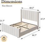 HOMBCK Queen Bed Frame Upholstered Platform Bed with Vertical Channel Tufted Headboard & Footboard, Wingback Design/Noise Free/No Box Spring Needed/Easy Assembly, Cream