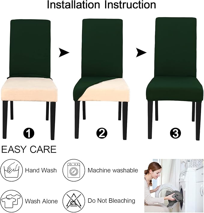 JQinHome Chair Covers for Dining Chairs, High Stretch Removable Washable Chair Protector Cover Set of 4, Chair Slipcovers for Dining Room, Kitchen,Home Party,Wedding Ceremony(Hunter Green, 4PC)