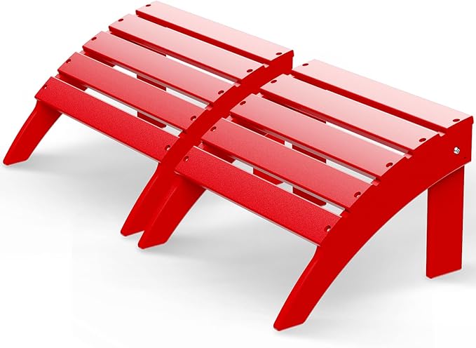 GREENVINES Adirondack-Ottoman | Set of 2 | HDPE Plastic | Outdoor Footrest | All Weather | Foot Rest | Foot Stool | Red | for Adirondack Chair | for Patio Backyard Pool