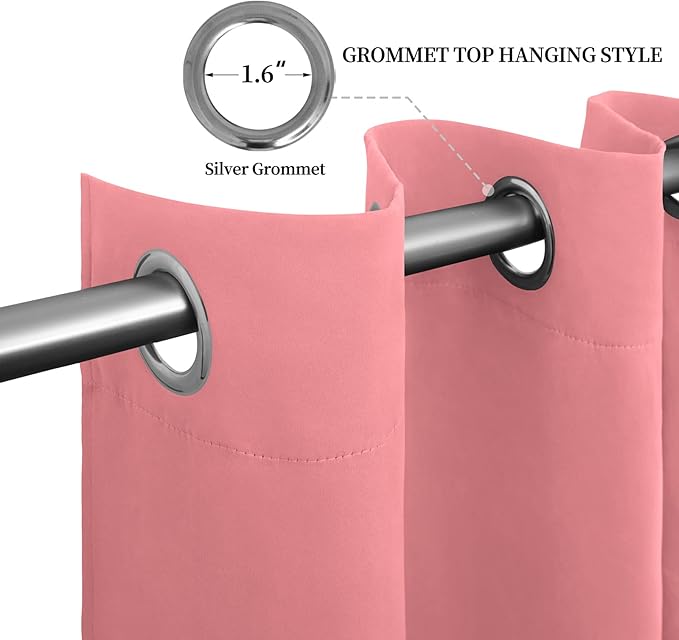 Easy-Going Blackout Curtains for Bedroom, Solid Thermal Insulated Grommet and Noise Reduction Window Drapes, Room Darkening Curtains for Living Room, 2 Panels (52x108 in,Pink)