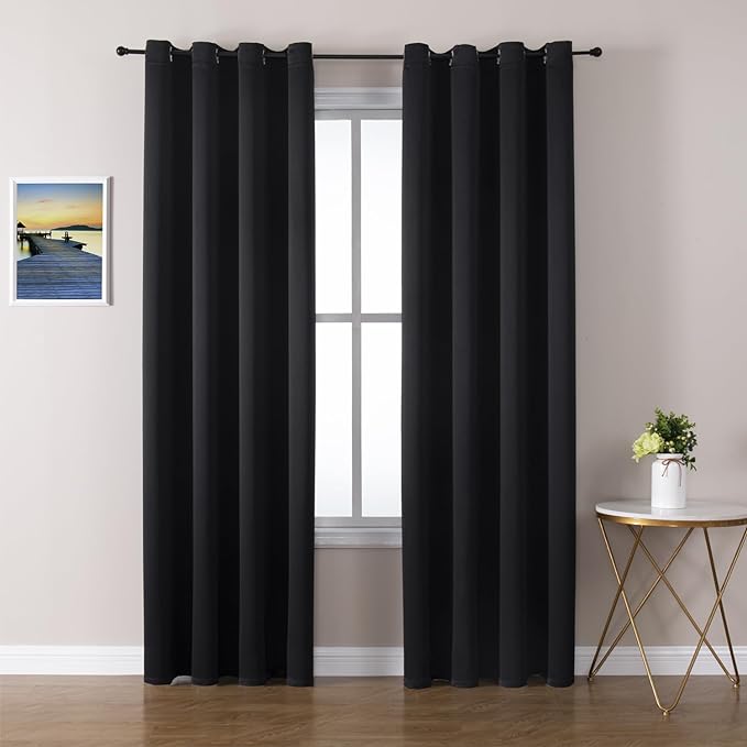 ChrisDowa Blackout Curtains 102 Inches Long 2 Panels Set for Living Room, Grommet Thermal Insulated Room Darkening Curtains for Bedroom (Black, 52 x 102 Inch)