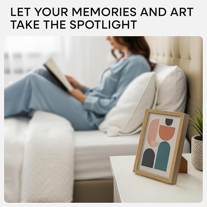 Homeforia 8 x 10 Wood Picture Frame, High End Natural Oak 8x10 Light Wooden Frames with Mat 5x7 inch Photo, 8 x 10 Frame Matted to 5 x 7 Art, Wall or Tabletop Frame, Tempered Glass, Wall Kit, Set of 1