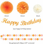 Orange Hippie Birthday Party-Decorations Paper-Flowers - 14pcs Happy Banner Fall Honeycomb Tissue Pom Poms,Boho Streamers Garland Fans,Sweet Peach Groovy Sunset Groovy Hanging Supplies Decor Hugfond