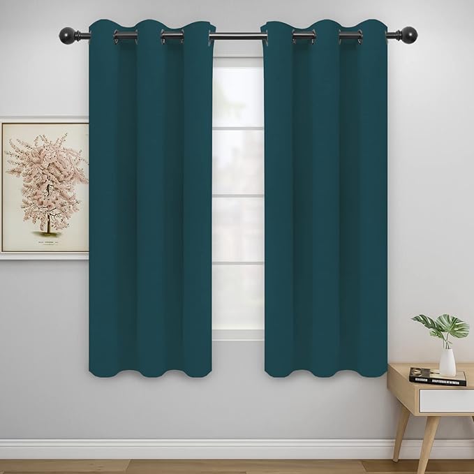 Easy-Going Blackout Curtains for Bedroom, Solid Thermal Insulated Grommet and Noise Reduction Window Drapes, Room Darkening Curtains for Living Room, 2 Panels(46x63 in, Peacock Blue)