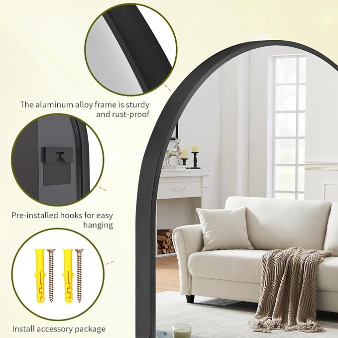 BEAUTYPEAK 32"x34" Arch Bathroom Mirror, Wall Mounted Vanity Metal Frame Mirror for Bedroom, Entryway, Living Room, Black