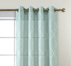 MIUCO Moroccan Embroidery Semi Sheer Curtains Faux Linen Grommet Panels for Living Room 52 x 84 Inch 2 Panels Set, Subtle Green