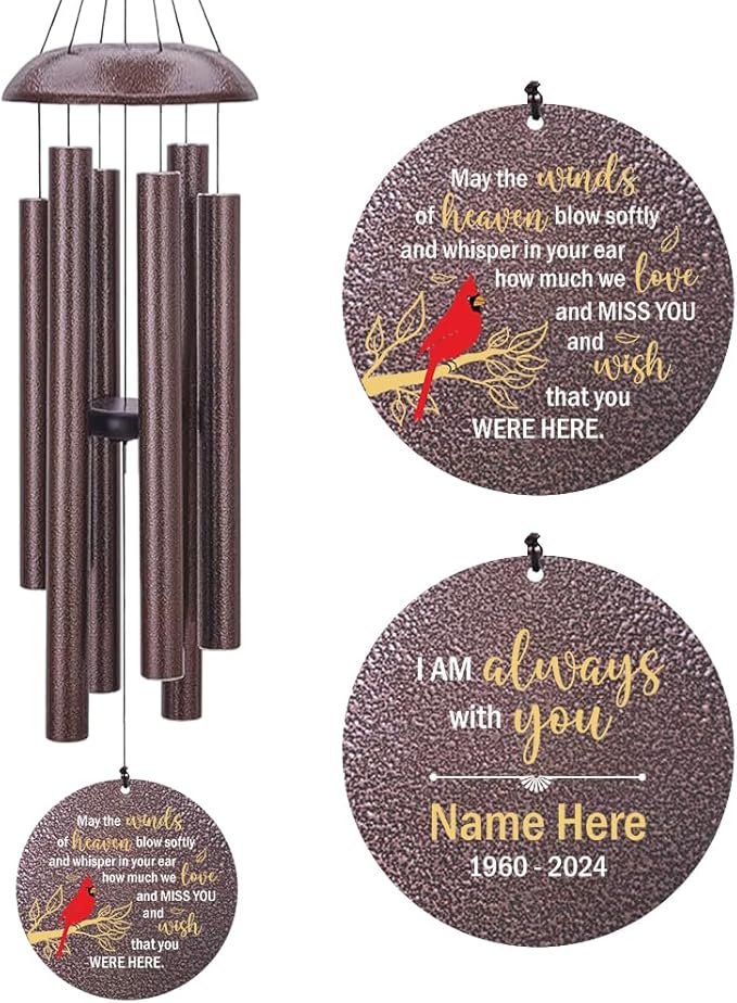 Personalized Memorial Wind Chimes Outdoor, Cardinal Commemorative Gifts for Loss of Loved One, 36Inch Customized Sympathy Wind Chimes Deep Tone, Condolences Gifts for Funeral