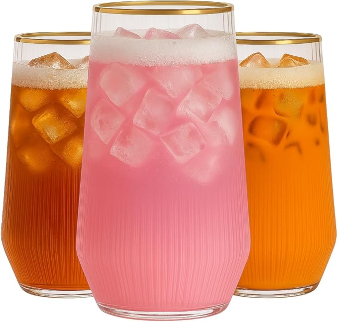 48 Pack Ribbed Ripple Stemless Toasting Glasses, Origami Durable 9 Oz BPA-Free Disposable Plastic Champagne Flutes for Weddings, Bars, Events, and Celebrations (Gold Rim)