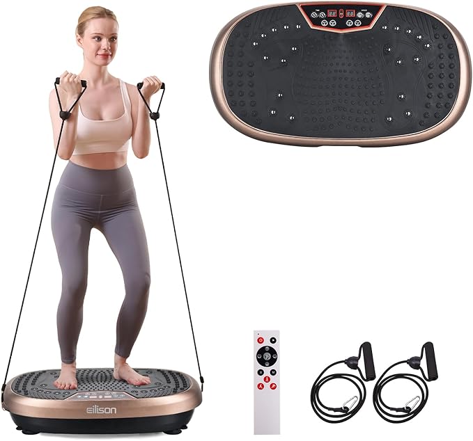 EILISON FitMax 3D XL Vibration Plate Exercise Machine - Whole Body Workout Vibration Platform w/Loop Bands - Lymphatic Drainage Machine for Weight Loss, Shaping, Wellness, Recovery