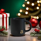 COLLECTIVE HOME - Black Monogram Ceramic Mugs, 15 oz Golden Initial Coffee Cups, Elegant Alphabet Tea Mugs, Personalized Halloween Mug with Gift Box, Perfect for Office and Home Décor (a)