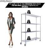 60"x18"x72" Chrome Premium Metal Steel Wire Shelving 4-Tier NSF 3200 LBS MAX Capacity Heavy Duty Storage Rack for Garages, Commercial Spaces, Hospitals, & Schools w/Premium Wheels