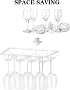 Wine Glass Rack Under Cabinet - Stemware Holder Metal Wine Glass Organizer Glasses Storage Hanger for Bar Kitchen Brown 4 Rows White